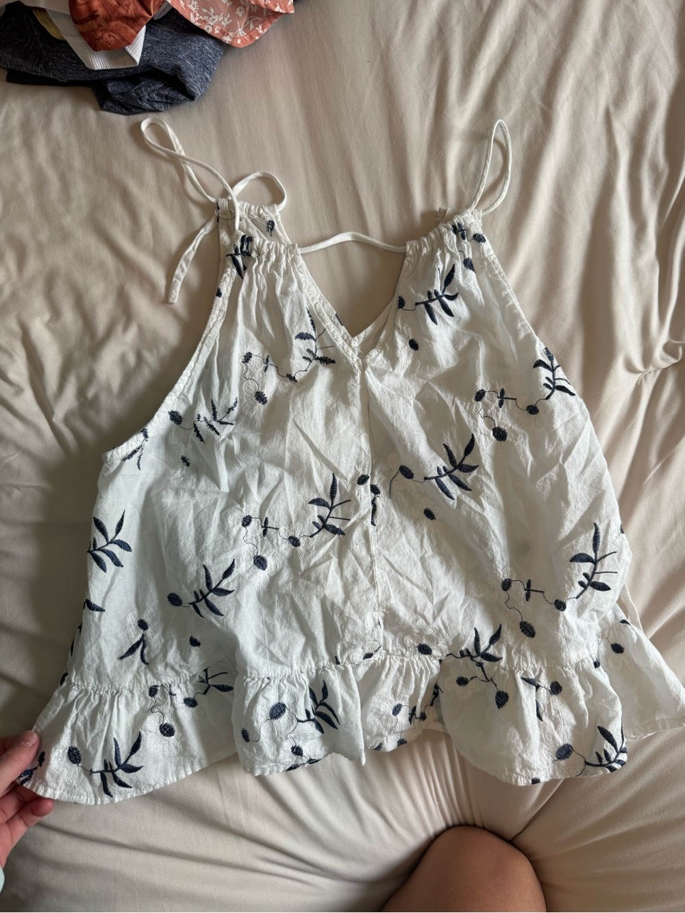 White Floral Embroidered V-Neck Camisole Top